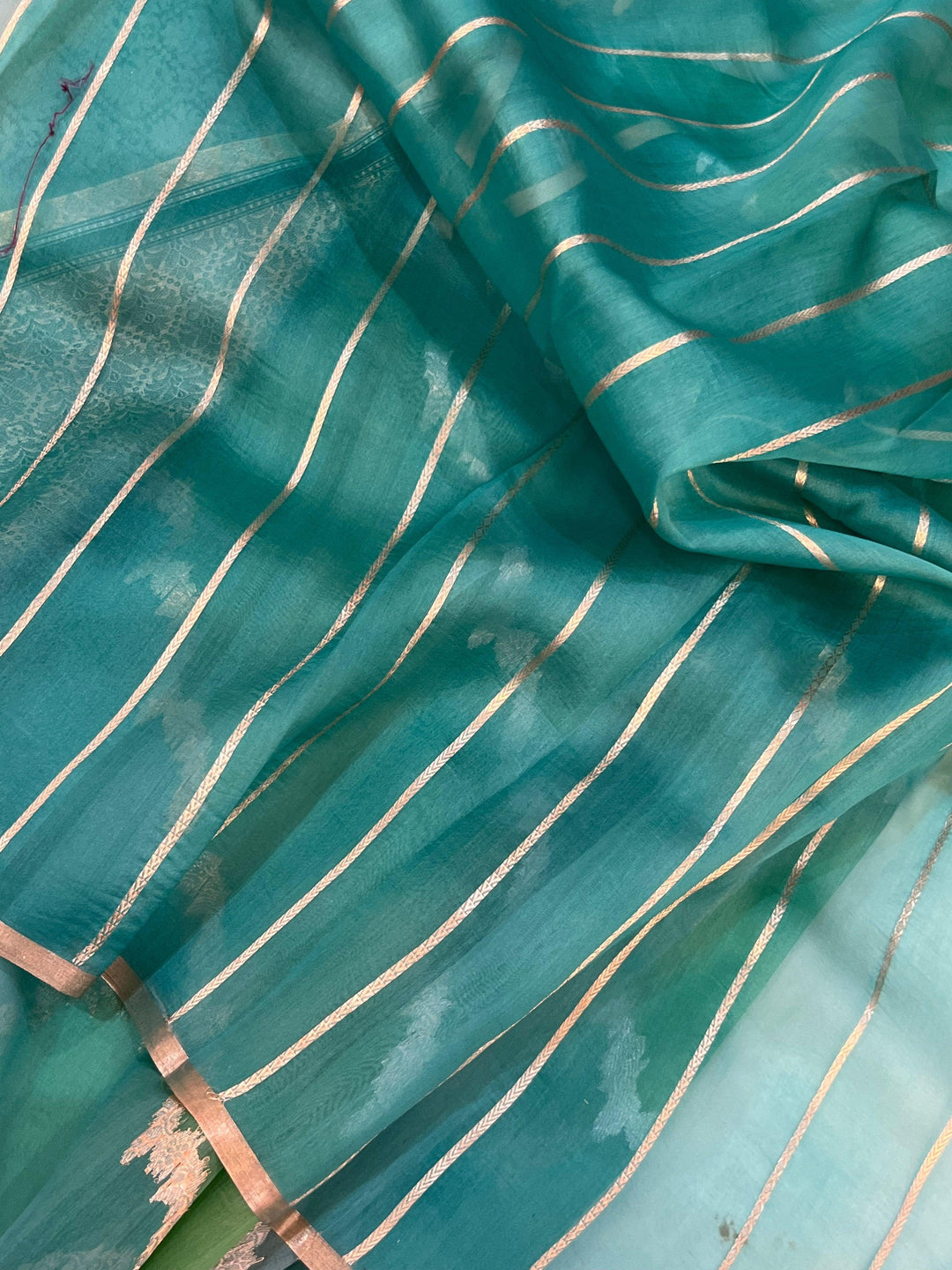 Dusky Green Rangkaat Banarasi Handloom Kora Silk Saree - Aura Benaras