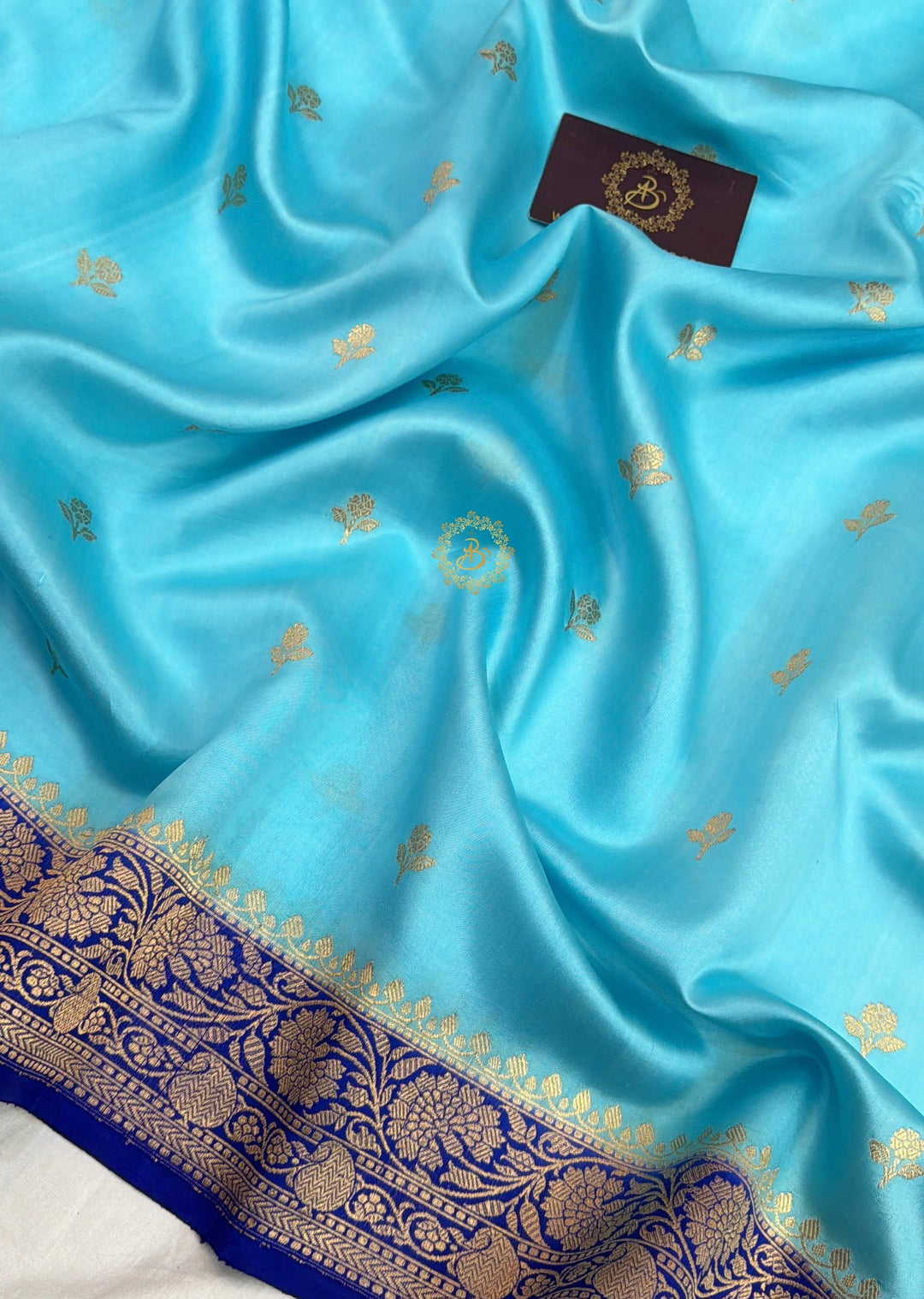 Buy Sky Blue Pure Banarasi Handloom Silk Saree Aura Benaras