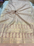 Pale Pink Banarasi Handloom Kora Silk Saree - Aura Benaras