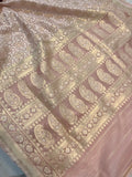 Pale Pink Banarasi Handloom Kora Silk Saree - Aura Benaras