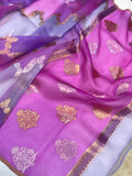 Lavender Rangkaat Banarasi Handloom Kora Silk Saree - Aura Benaras