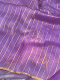 Lavender Rangkaat Banarasi Handloom Kora Silk Saree - Aura Benaras