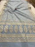 Pale Blue Banarasi Handloom Kora Silk Saree - Aura Benaras