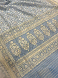 Pale Blue Banarasi Handloom Kora Silk Saree - Aura Benaras