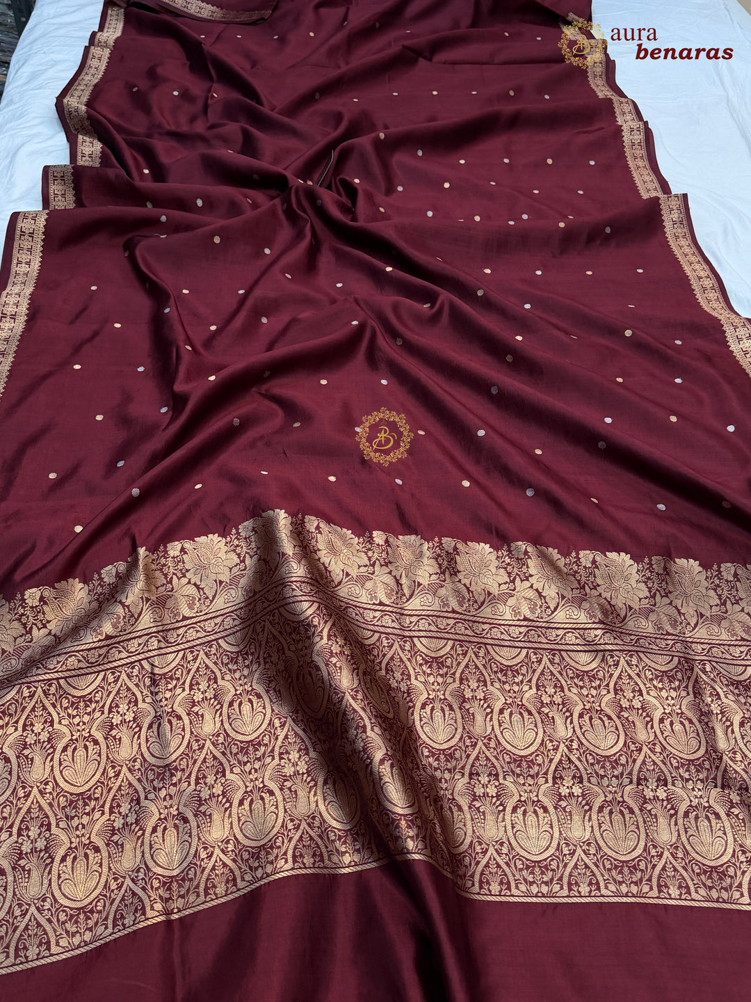 Deep Maroon Pure Banarasi Handloom Silk Saree - Aura Benaras