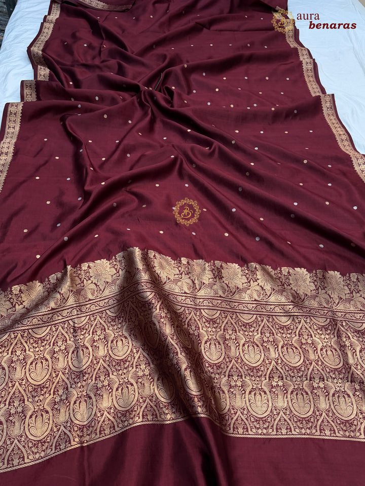 Deep Maroon Pure Banarasi Handloom Silk Saree - Aura Benaras
