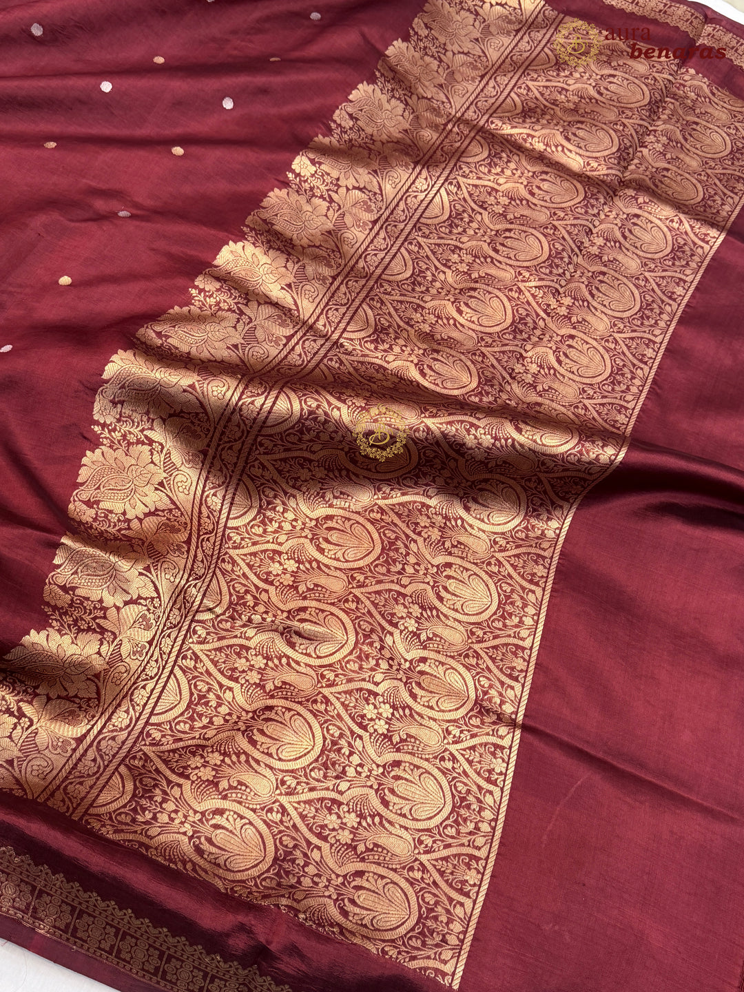 Deep Maroon Pure Banarasi Handloom Silk Saree - Aura Benaras
