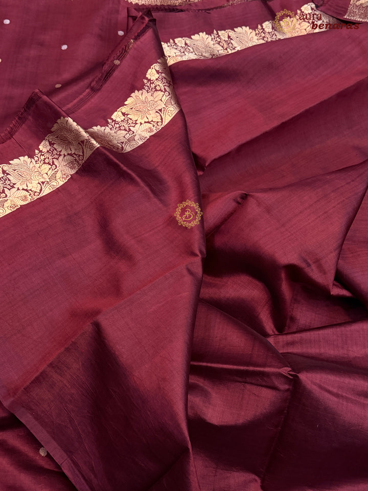 Deep Maroon Pure Banarasi Handloom Silk Saree - Aura Benaras