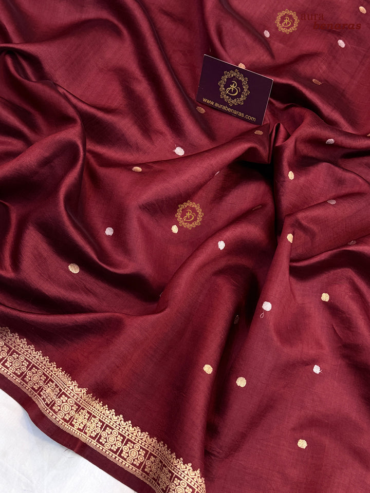Deep Maroon Pure Banarasi Handloom Silk Saree - Aura Benaras