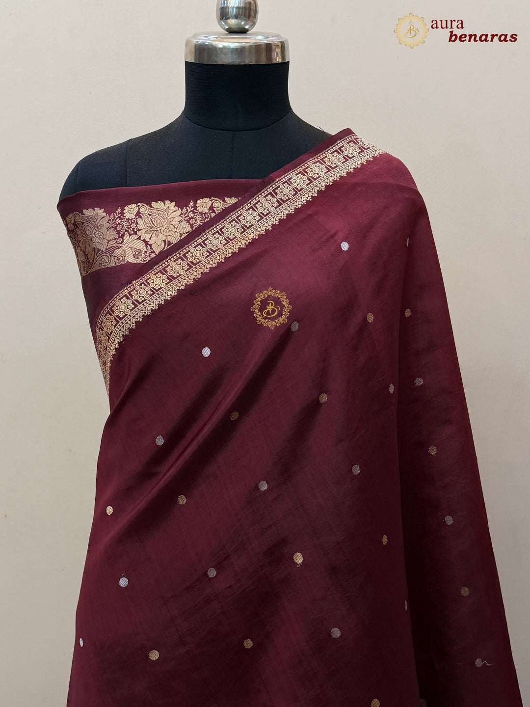 Deep Maroon Pure Banarasi Handloom Silk Saree - Aura Benaras