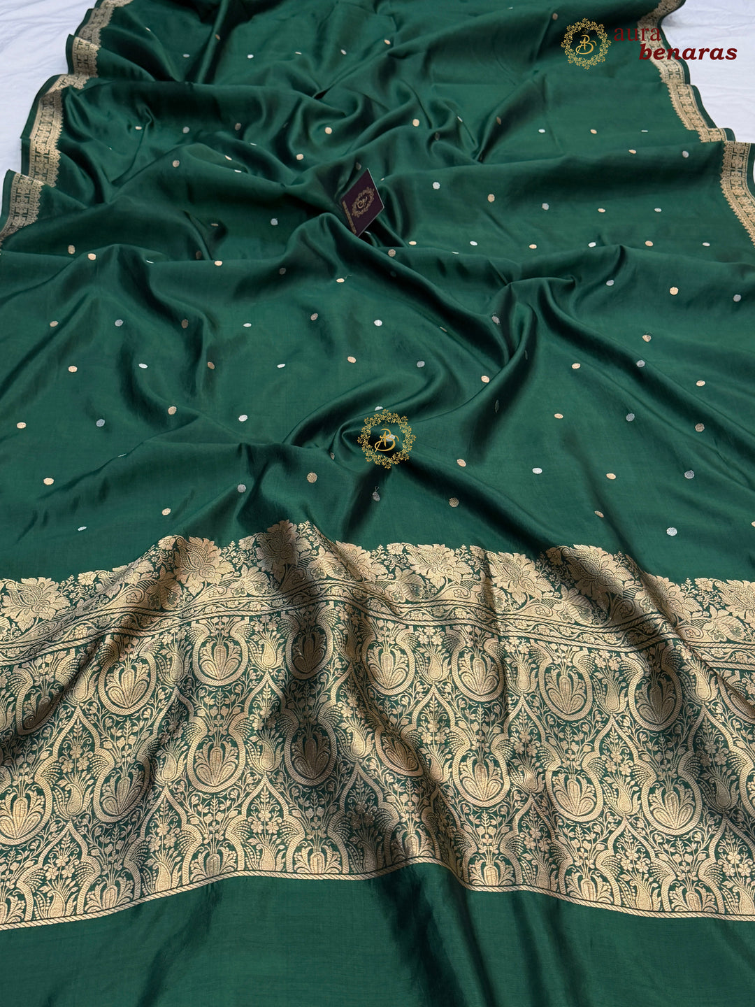 Bottle Green Pure Banarasi Handloom Silk Saree - Aura Benaras