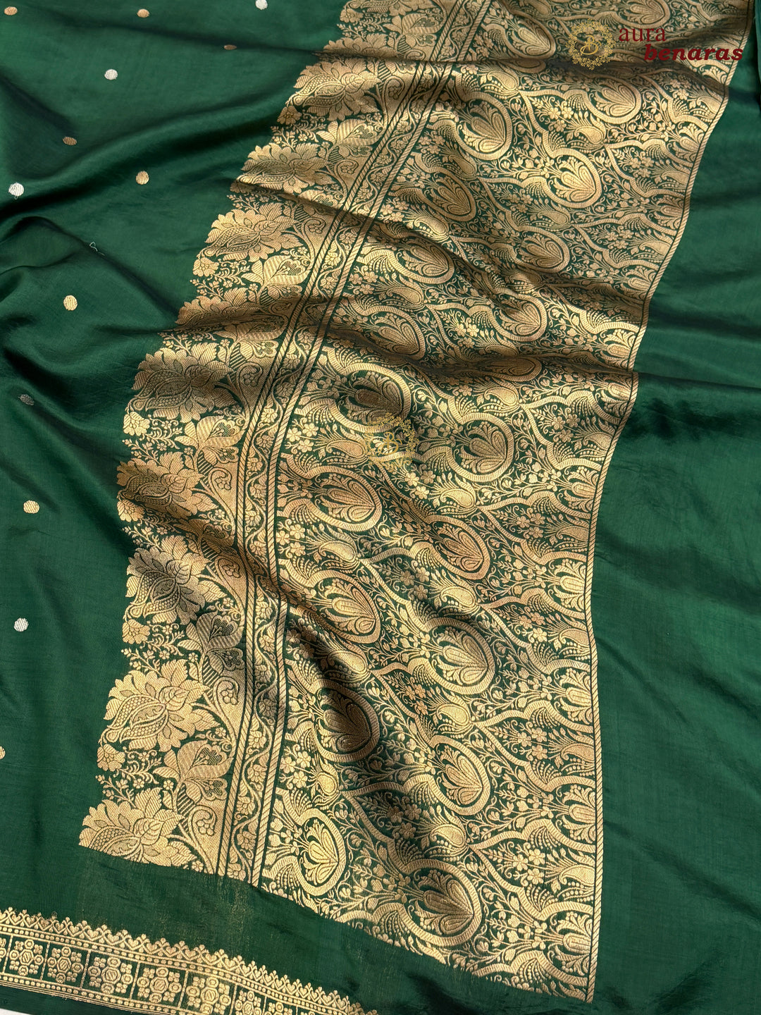 Bottle Green Pure Banarasi Handloom Silk Saree - Aura Benaras