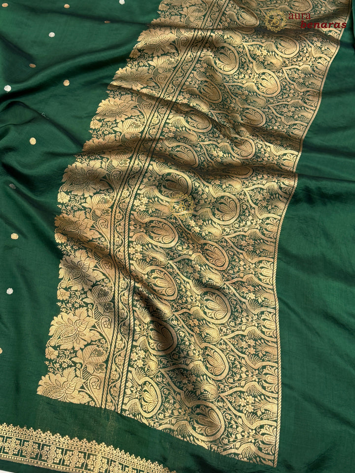 Bottle Green Pure Banarasi Handloom Silk Saree - Aura Benaras