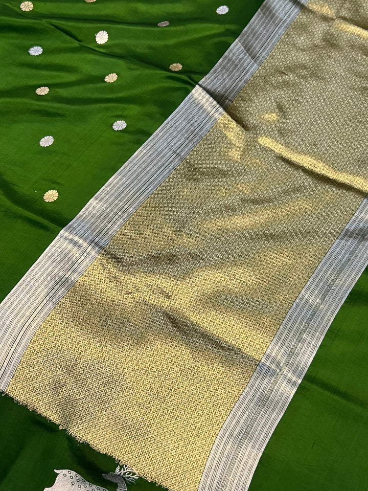 Mehendi Green Pure Banarasi Handloom Silk Saree - Aura Benaras