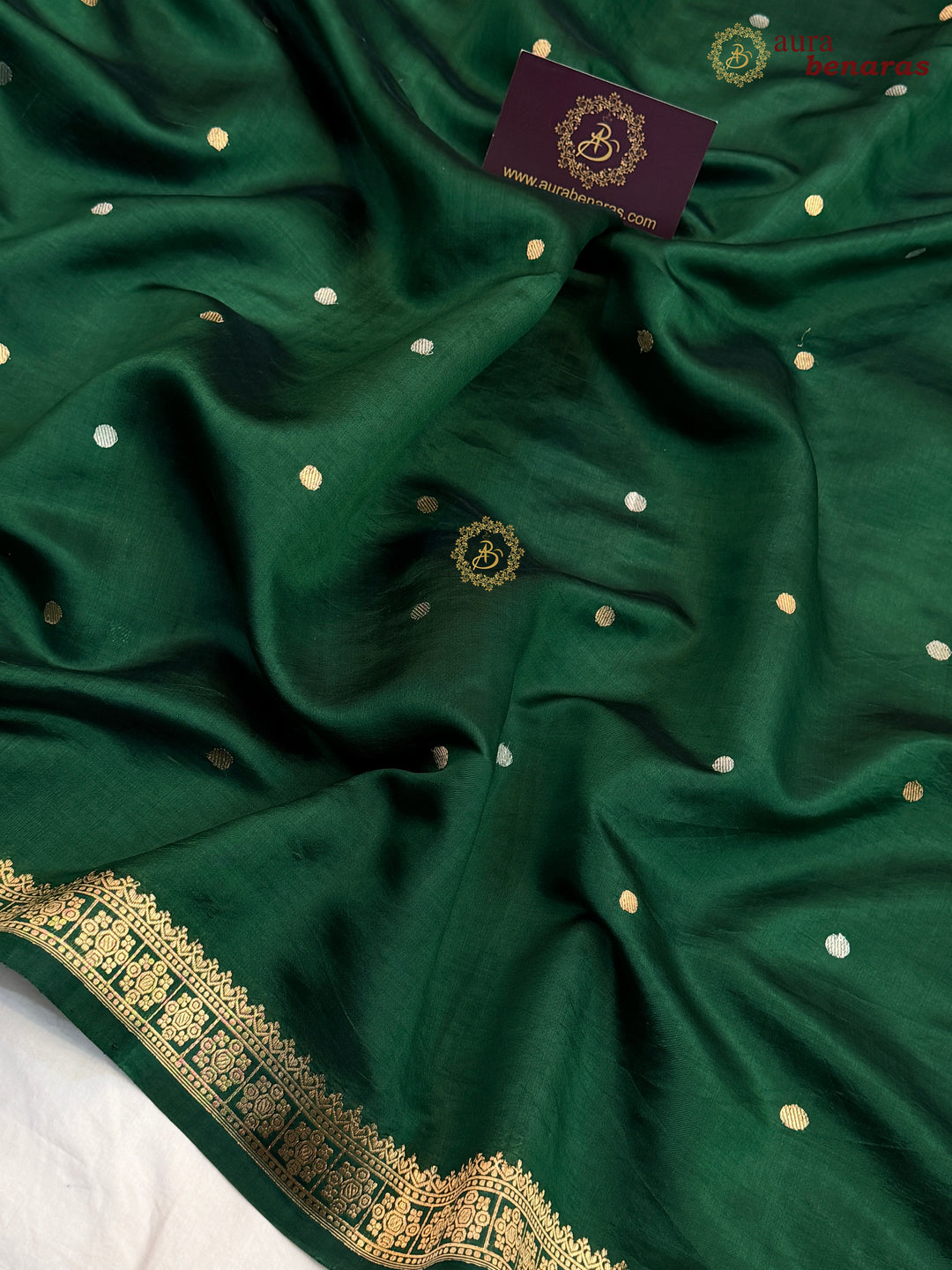 Bottle Green Pure Banarasi Handloom Silk Saree - Aura Benaras
