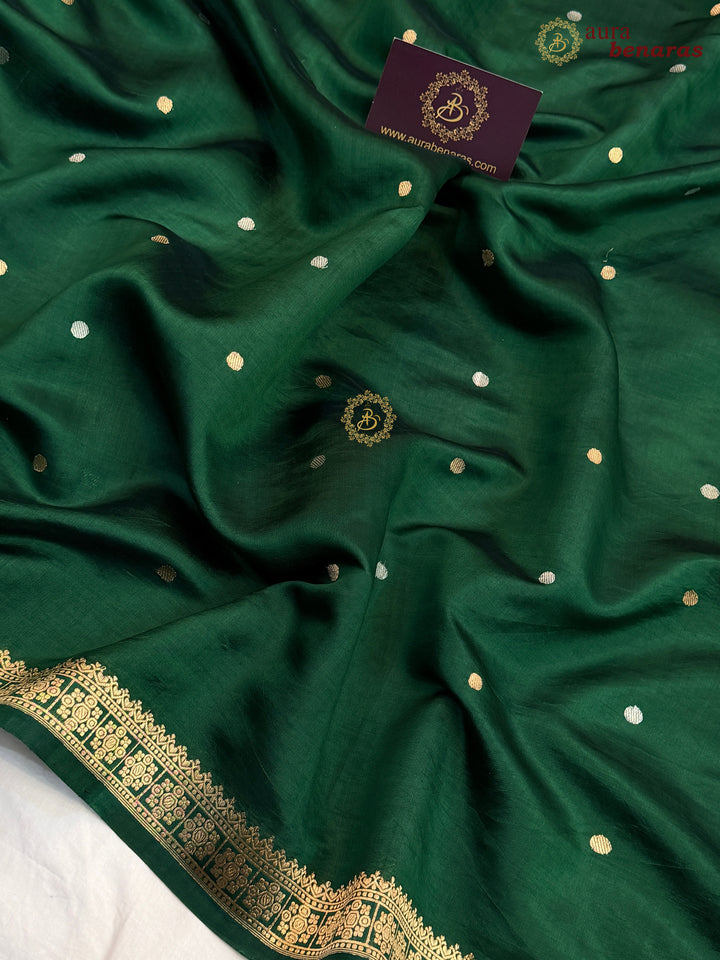 Bottle Green Pure Banarasi Handloom Silk Saree - Aura Benaras