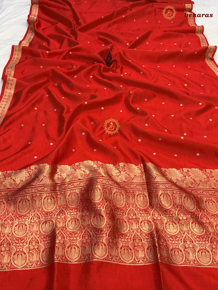 Red Pure Banarasi Handloom Silk Saree - Aura Benaras