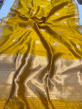 Mustard Yellow Pure Banarasi Handloom Silk Saree - Aura Benaras