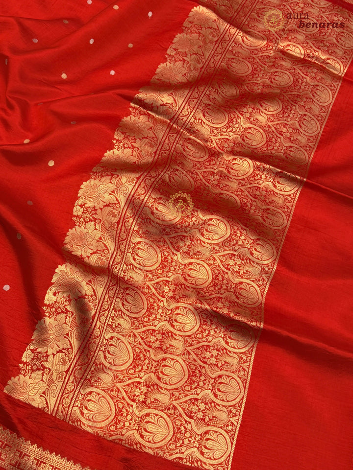 Red Pure Banarasi Handloom Silk Saree - Aura Benaras