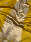 Mustard Yellow Pure Banarasi Handloom Silk Saree - Aura Benaras