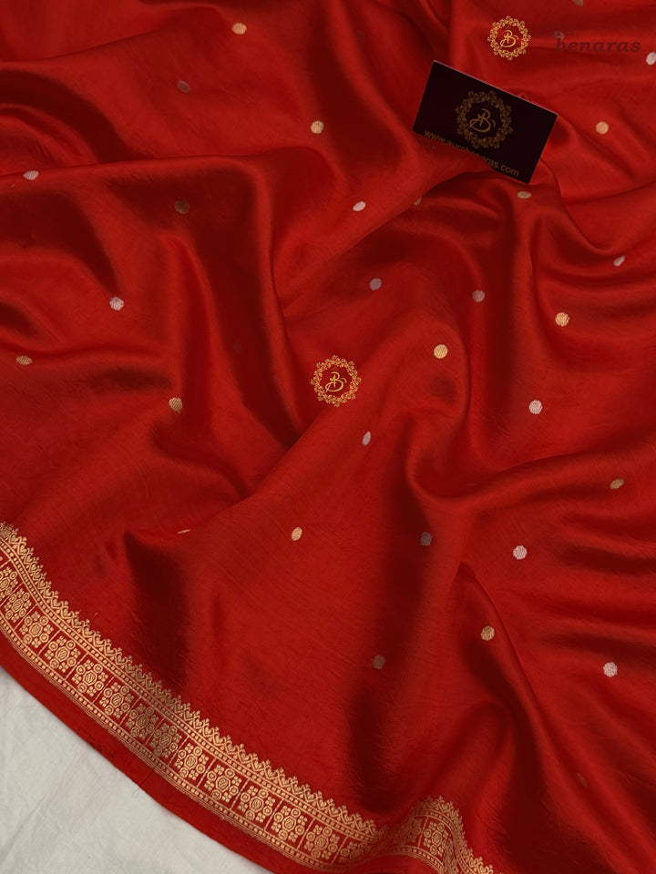Red Pure Banarasi Handloom Silk Saree - Aura Benaras