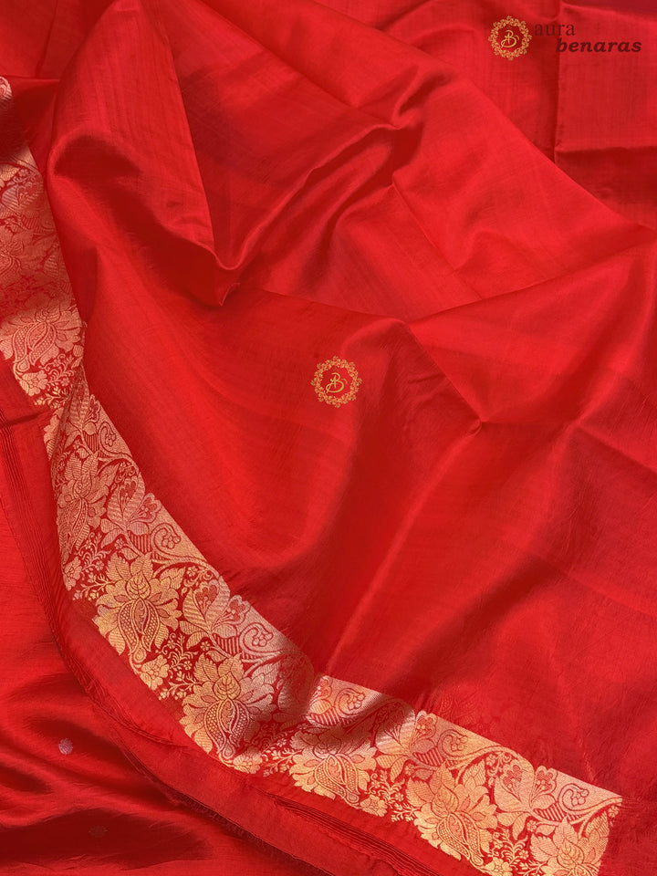 Red Pure Banarasi Handloom Silk Saree - Aura Benaras