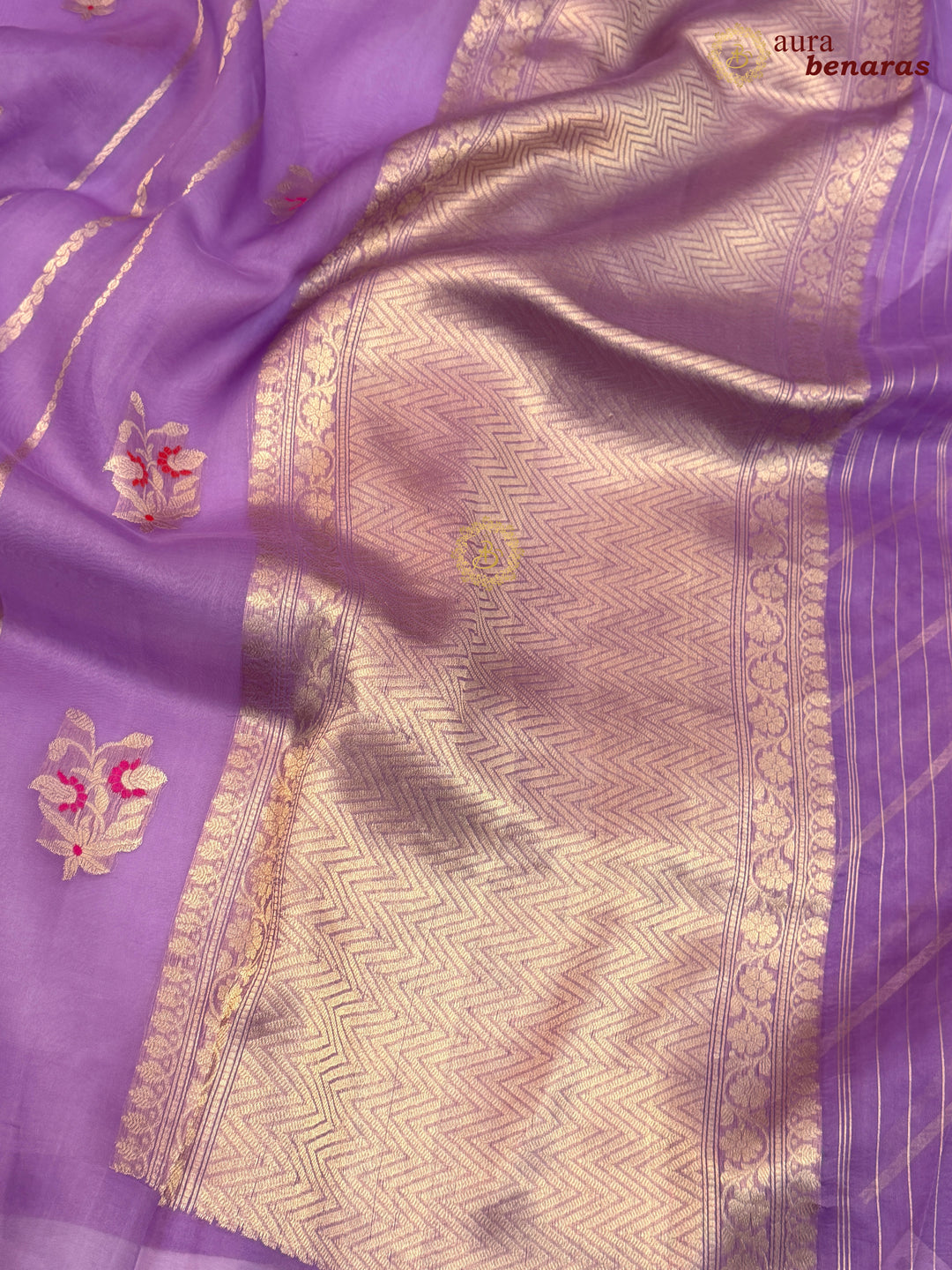 Lavender Pure Kora Silk Handloom Banarasi Saree with Kadhwa Weave