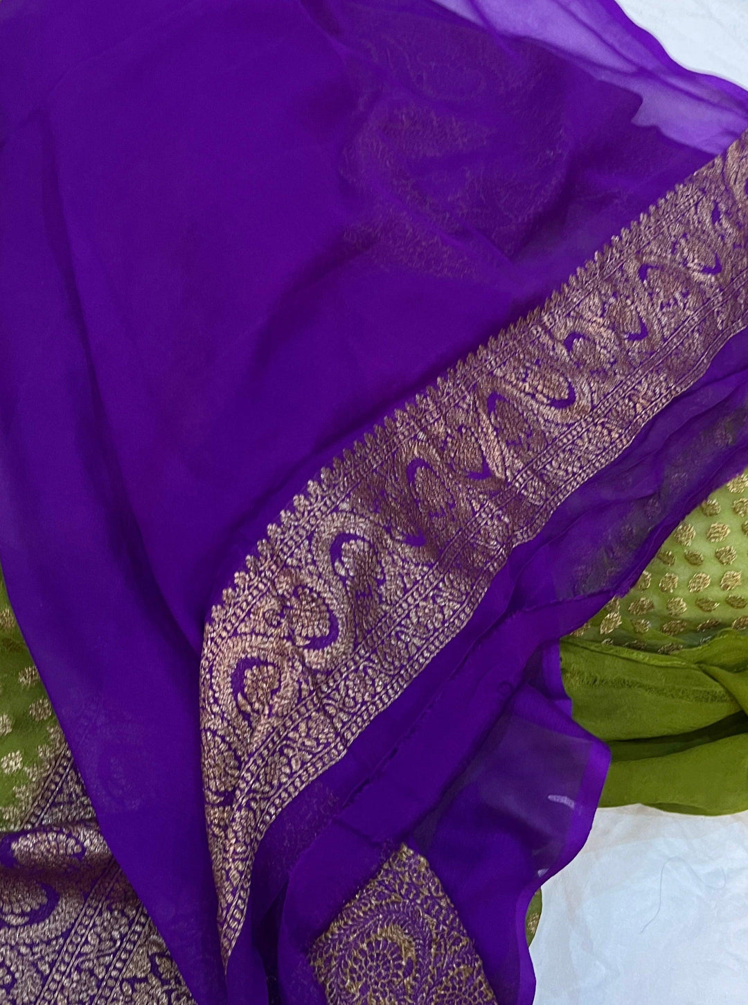 Mehendi Green Pure Banarasi Khaddi Georgette Saree - Aura Benaras