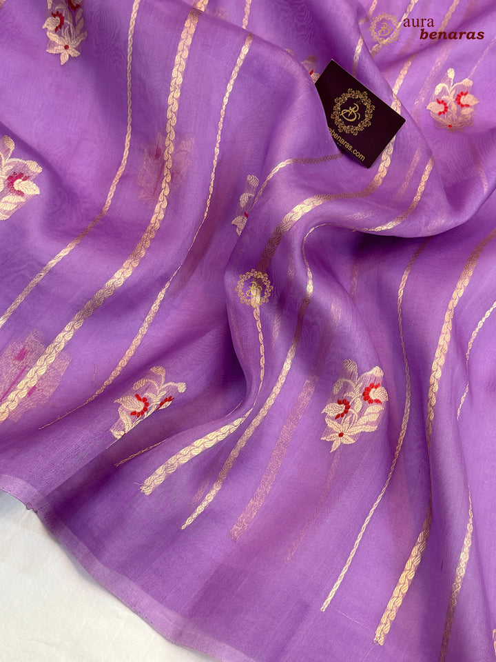 Lavender Pure Kora Silk Handloom Banarasi Saree with Kadhwa Weave