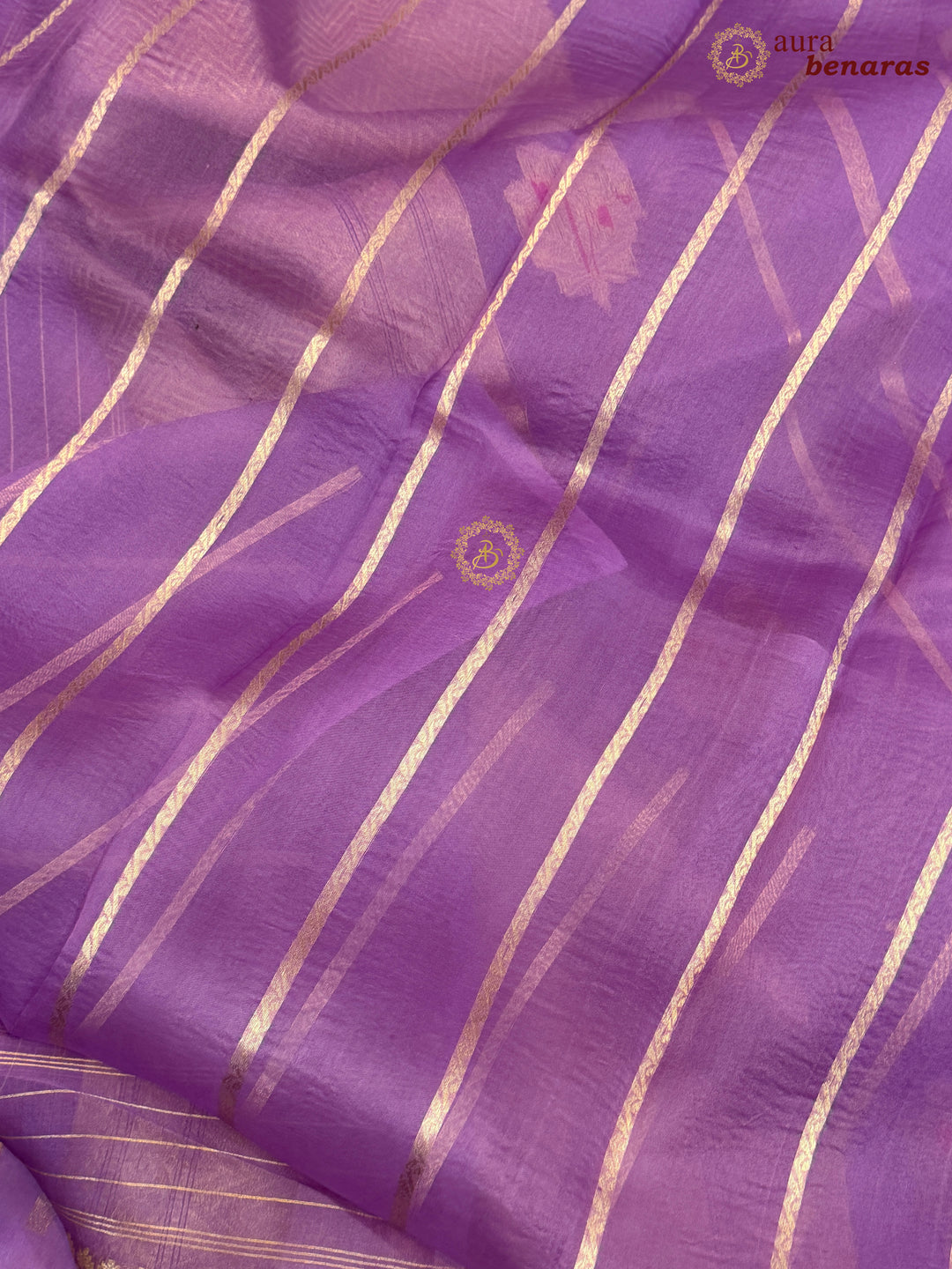 Lavender Pure Kora Silk Handloom Banarasi Saree with Kadhwa Weave