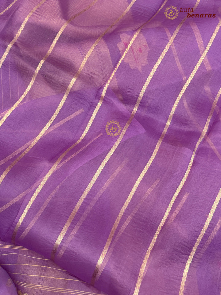 Lavender Pure Kora Silk Handloom Banarasi Saree with Kadhwa Weave