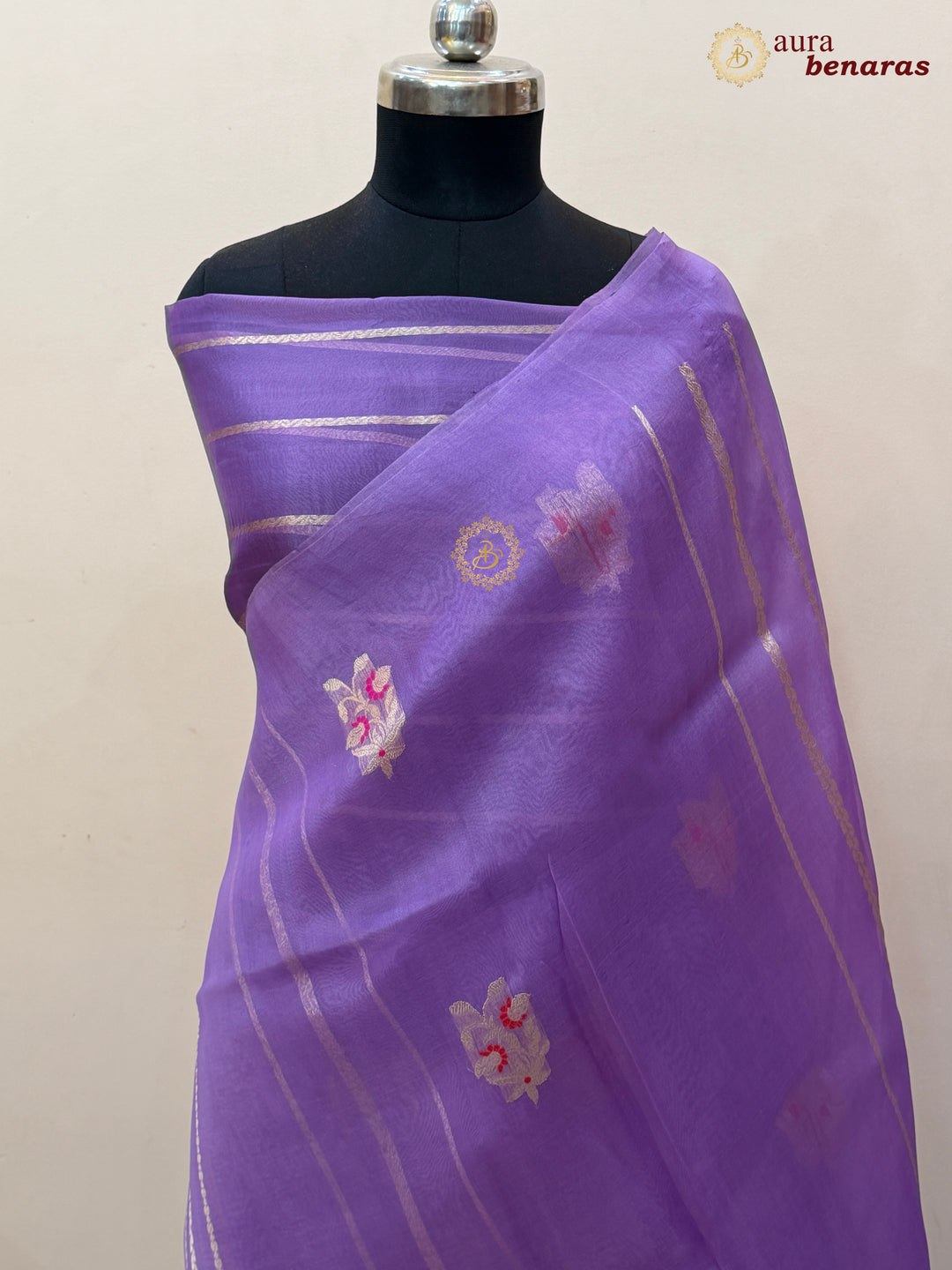 Lavender Pure Kora Silk Handloom Banarasi Saree with Kadhwa Weave