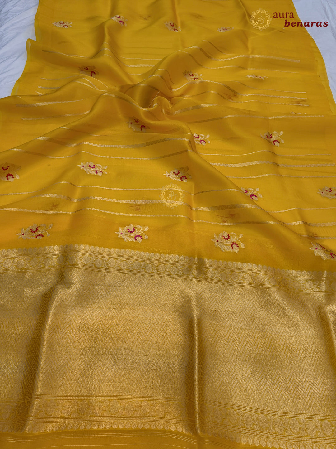 Yellow Pure Kora Silk Handloom Banarasi Saree with Kadhwa Weave