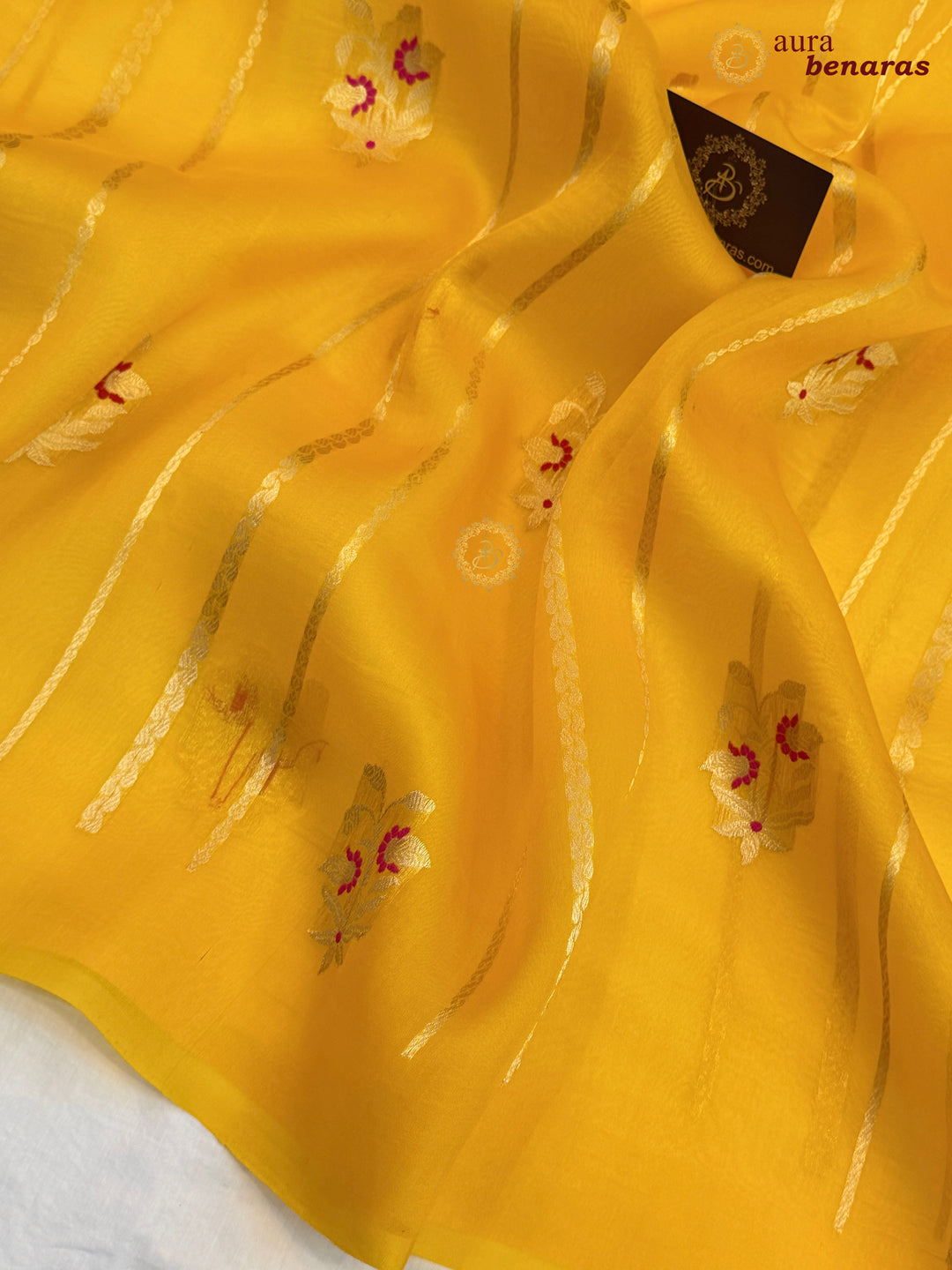Yellow Pure Kora Silk Handloom Banarasi Saree with Kadhwa Weave