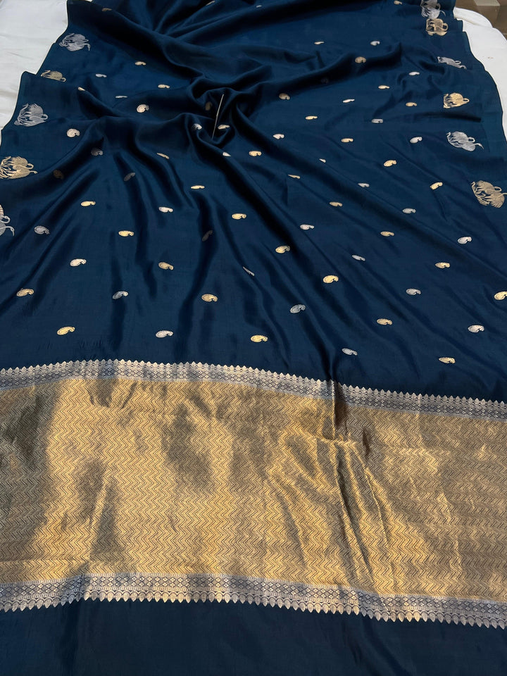 Teal Pure Banarasi Handloom Silk Saree - Aura Benaras