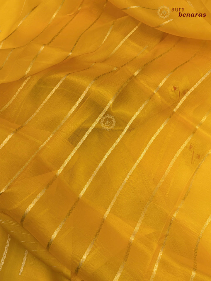 Yellow Pure Kora Silk Handloom Banarasi Saree with Kadhwa Weave