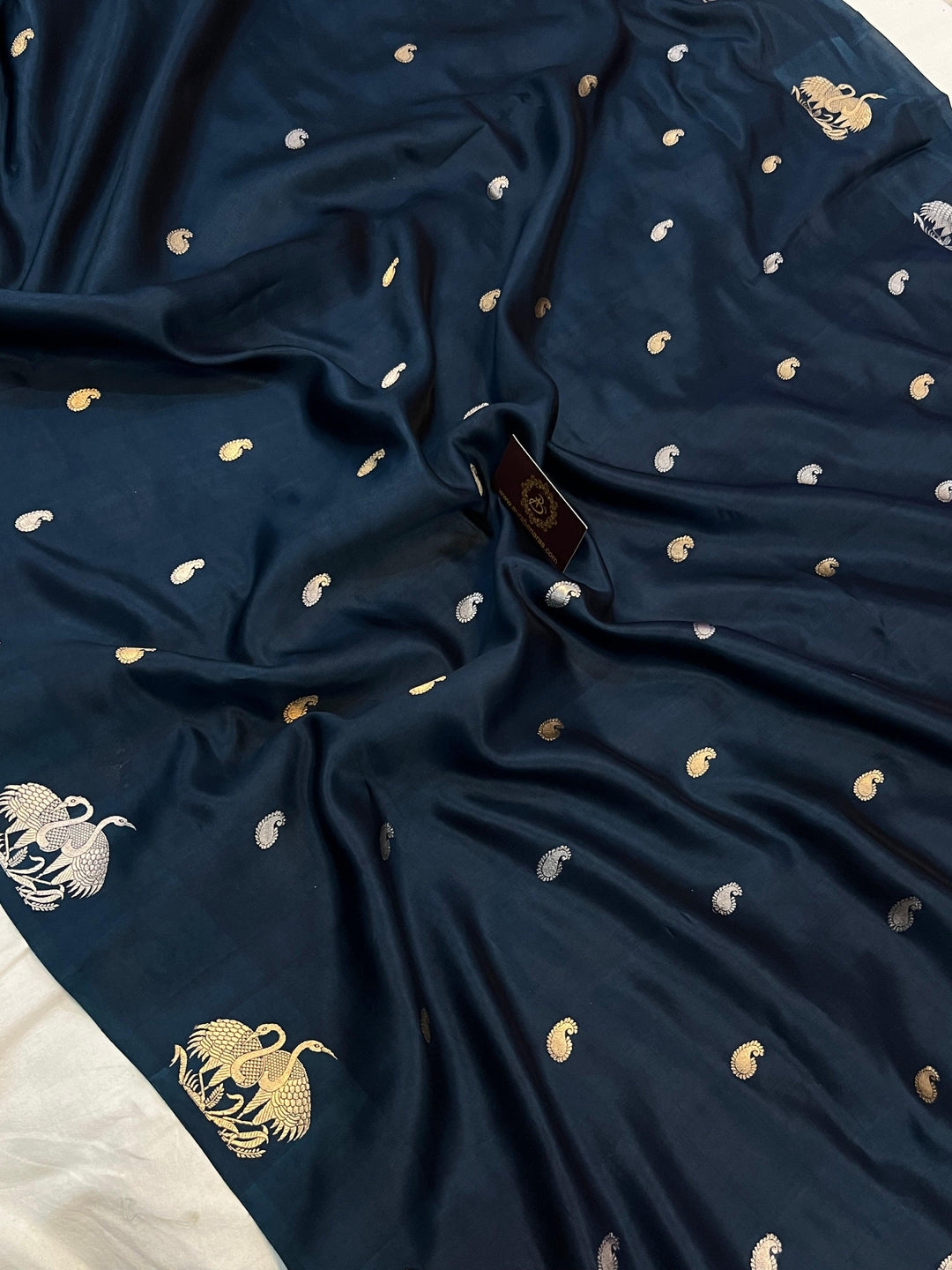 Teal Pure Banarasi Handloom Silk Saree - Aura Benaras