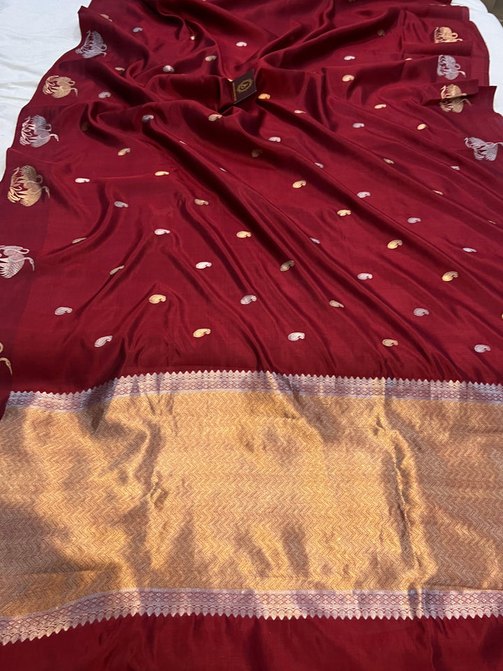 Maroon Pure Banarasi Handloom Silk Saree - Aura Benaras