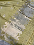 Pastel Olive Green Pure Banarasi Handloom Silk Saree - Aura Benaras