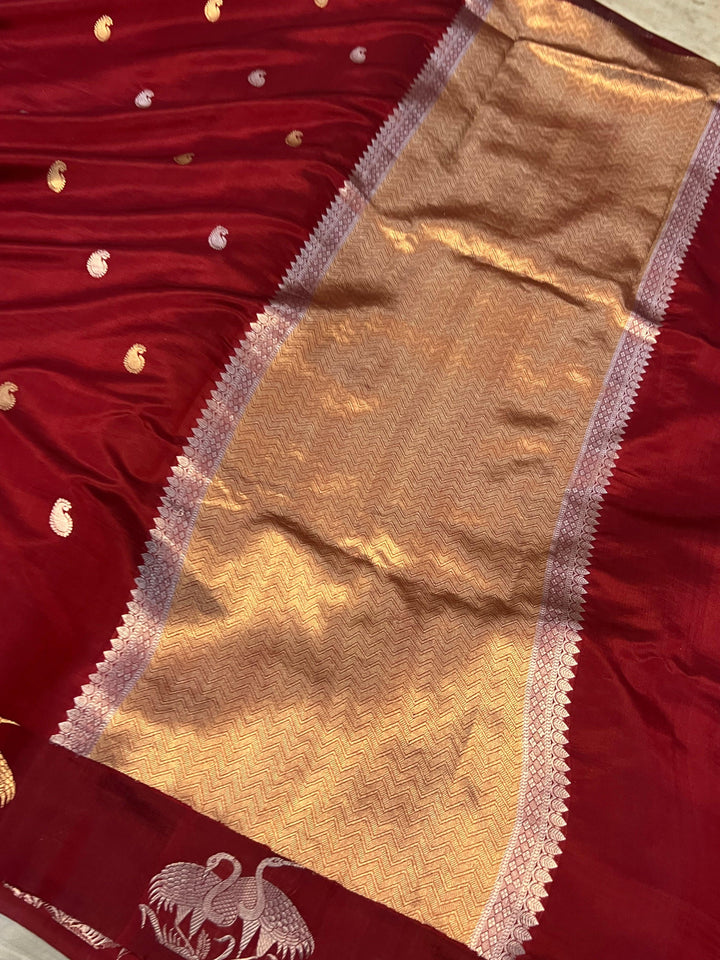 Maroon Pure Banarasi Handloom Silk Saree - Aura Benaras
