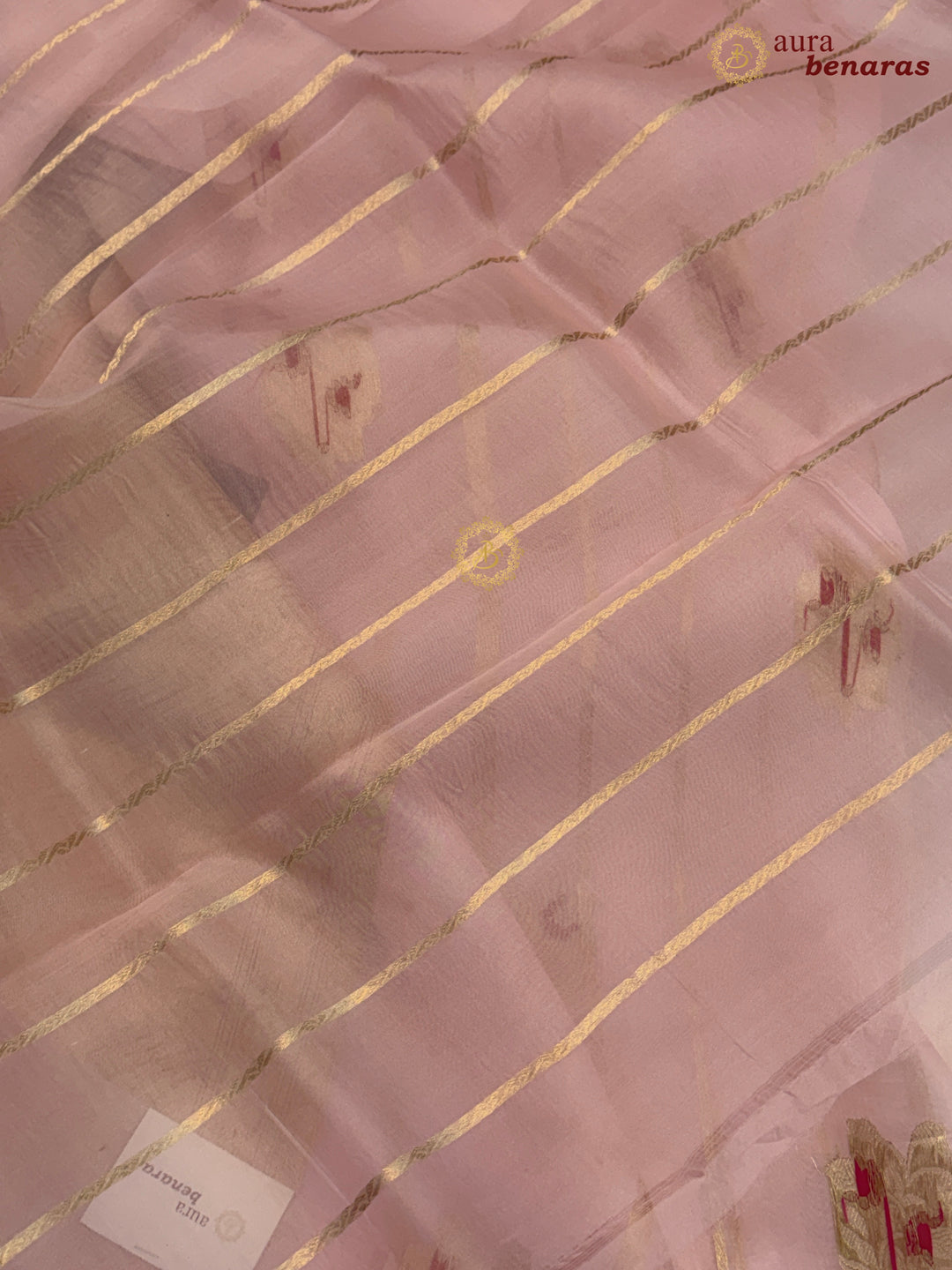 Pale Pink Pure Kora Silk Handloom Banarasi Saree with Kadhwa Weave