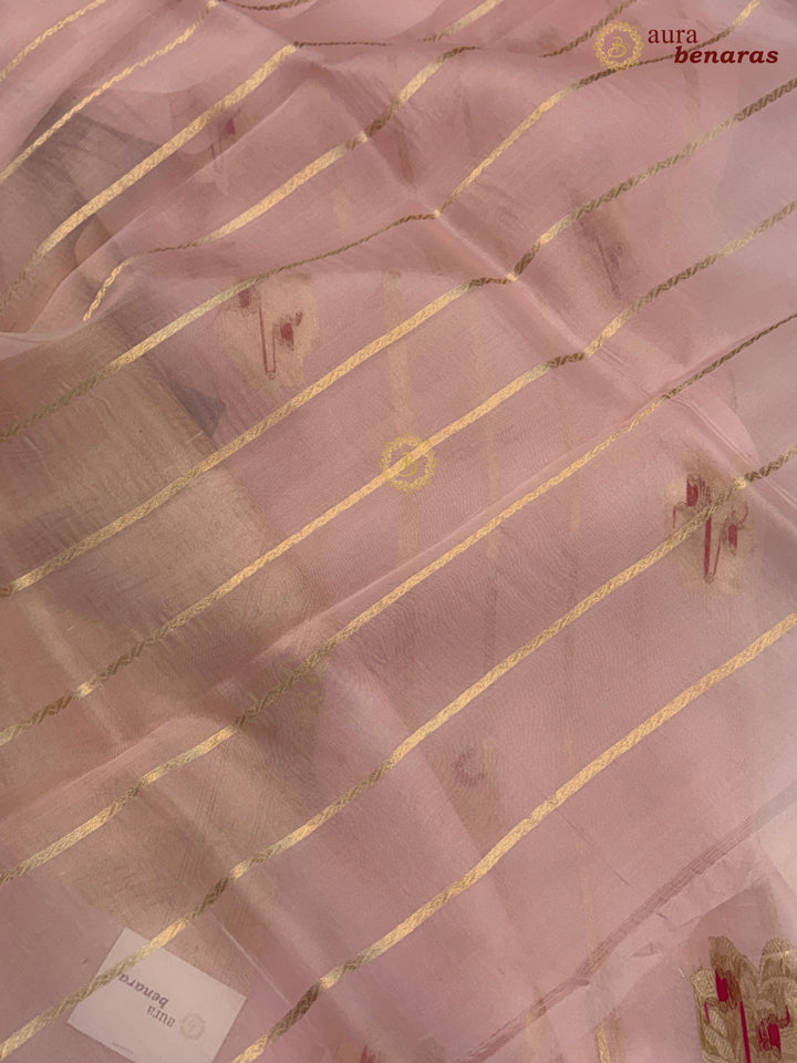 Pale Pink Pure Kora Silk Handloom Banarasi Saree with Kadhwa Weave