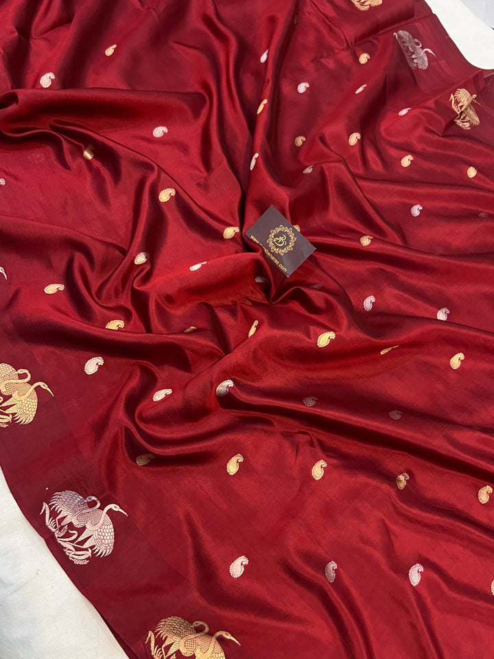Maroon Pure Banarasi Handloom Silk Saree - Aura Benaras