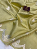 Pastel Olive Green Pure Banarasi Handloom Silk Saree - Aura Benaras