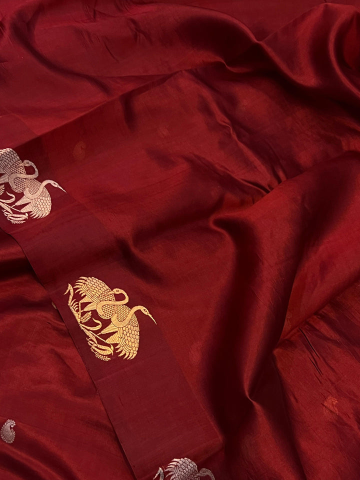 Maroon Pure Banarasi Handloom Silk Saree - Aura Benaras