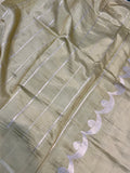 Pastel Olive Green Pure Banarasi Handloom Silk Saree - Aura Benaras