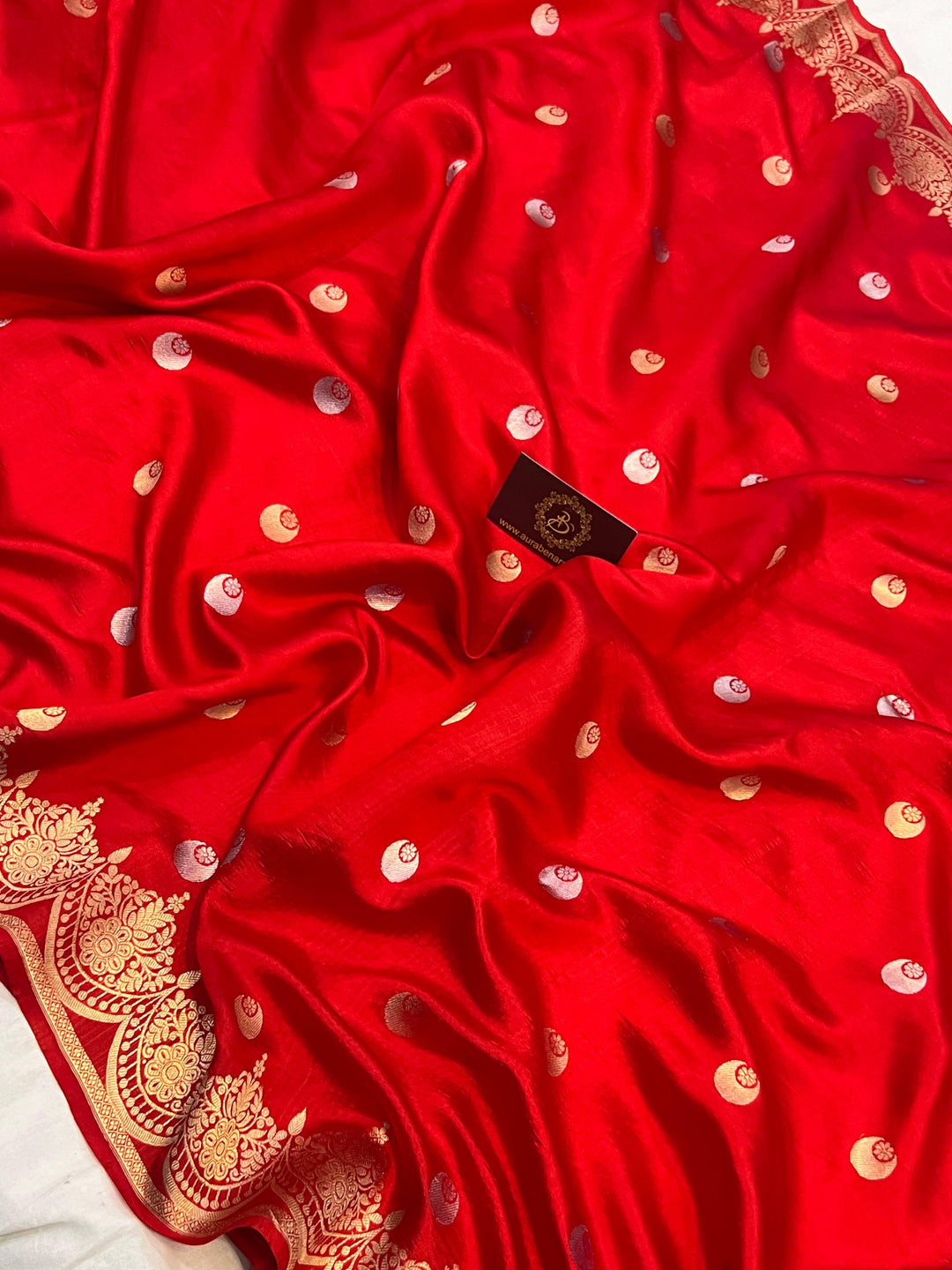Red Pure Banarasi Handloom Silk Saree - Aura Benaras