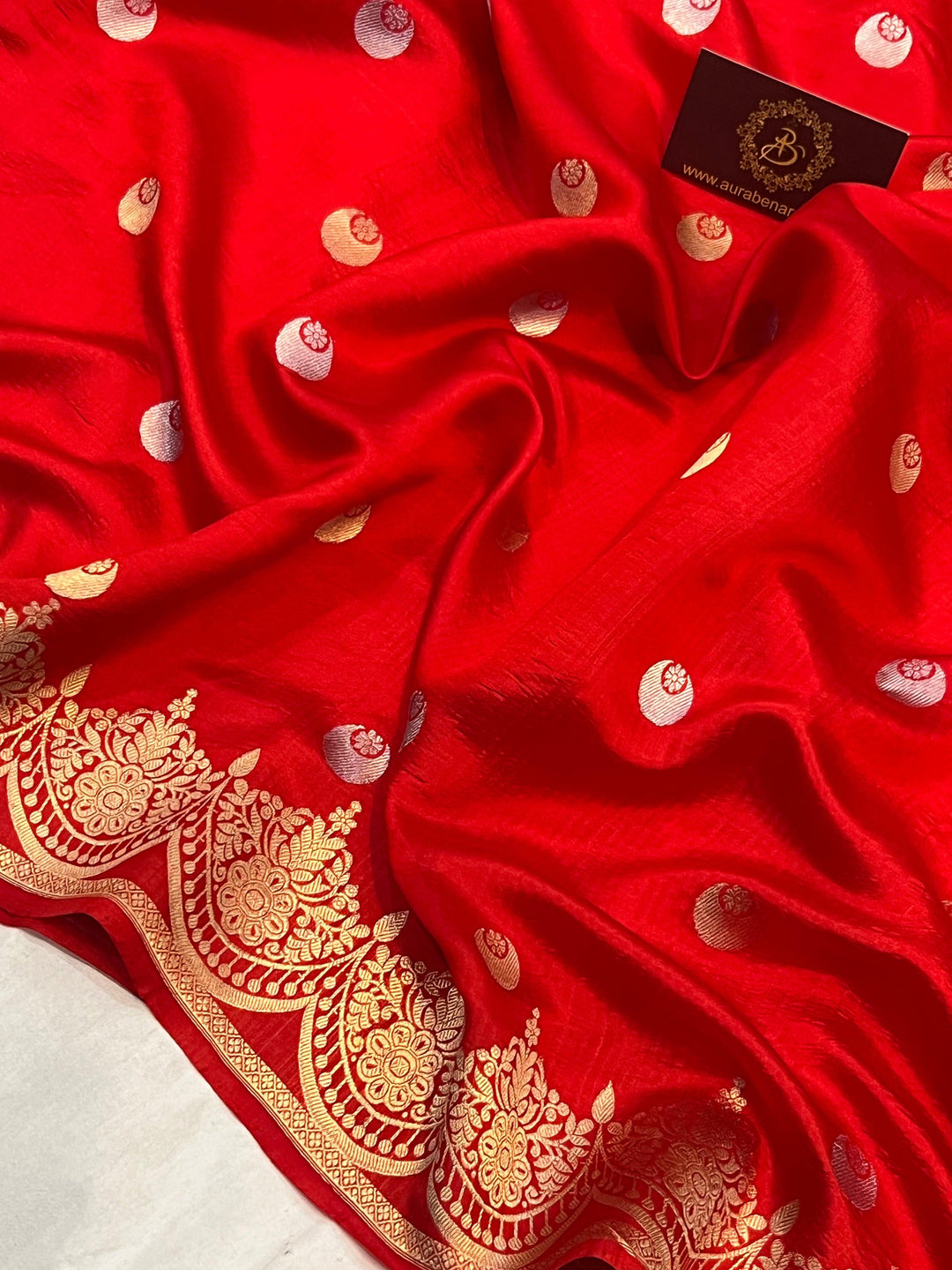 Red Pure Banarasi Handloom Silk Saree - Aura Benaras