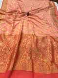 Light Peach Banarasi Khaddi Georgette Saree - Aura Benaras