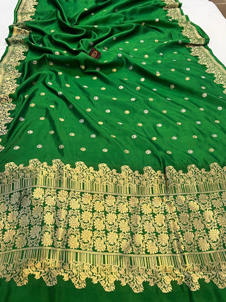 Green Pure Banarasi Handloom Silk Saree - Aura Benaras